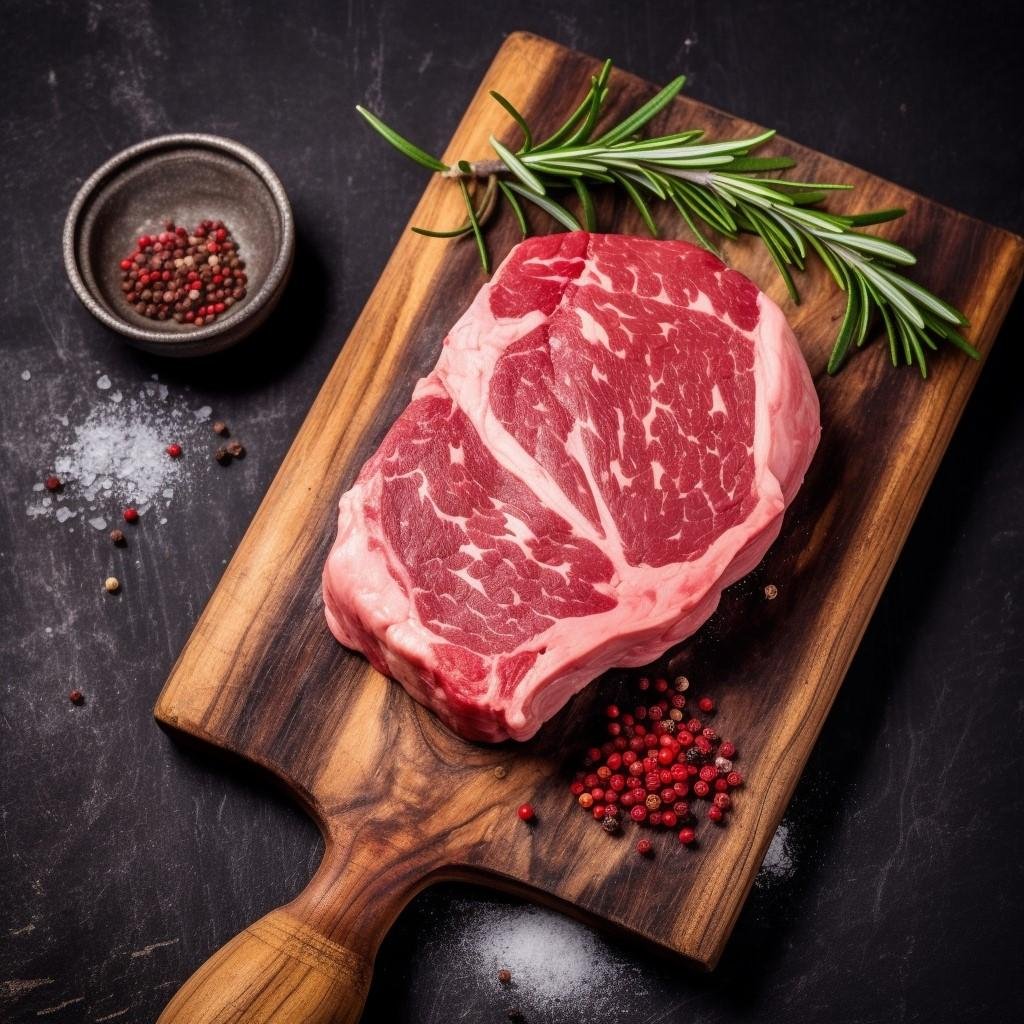 Gut marmoriertes Steak auf dem Teller.