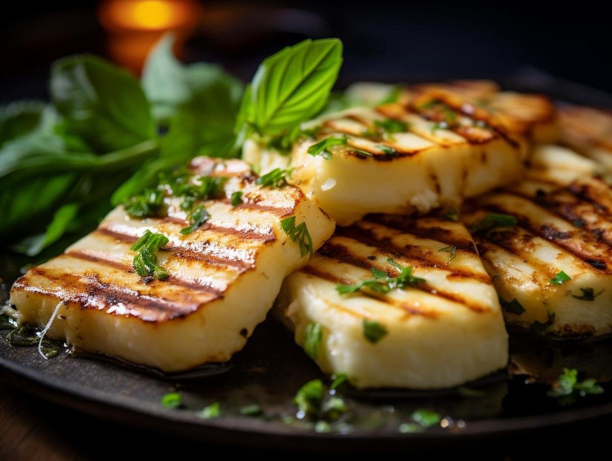 Halloumi Käse, ein zypriotischer Käse, der in der Pfanne gebraten ist.