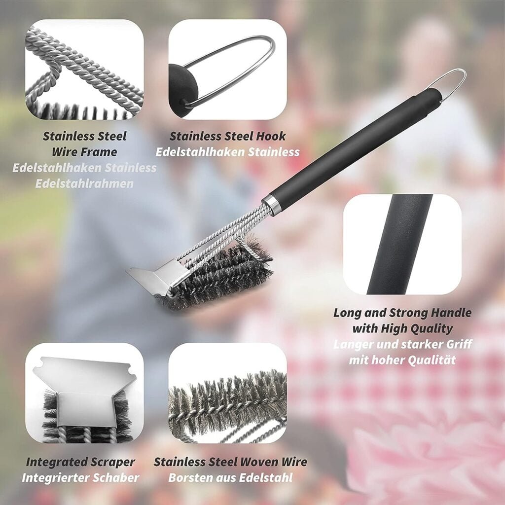 Grill Brush, TNTOR Grill Cleaning Brush with Extra Long Stainless Steel Bristles, Stainless Steel Spatula and PP Heat Insulation Handle, for Gas Grill, Charcoal Grill, Kettle Grill, Electric Grill and