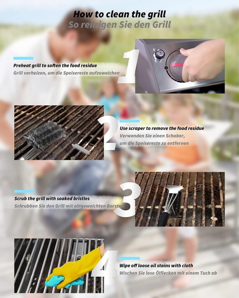 Grill Brush, TNTOR Grill Cleaning Brush with Extra Long Stainless Steel Bristles, Stainless Steel Spatula and PP Heat Insulation Handle, for Gas Grill, Charcoal Grill, Kettle Grill, Electric Grill and