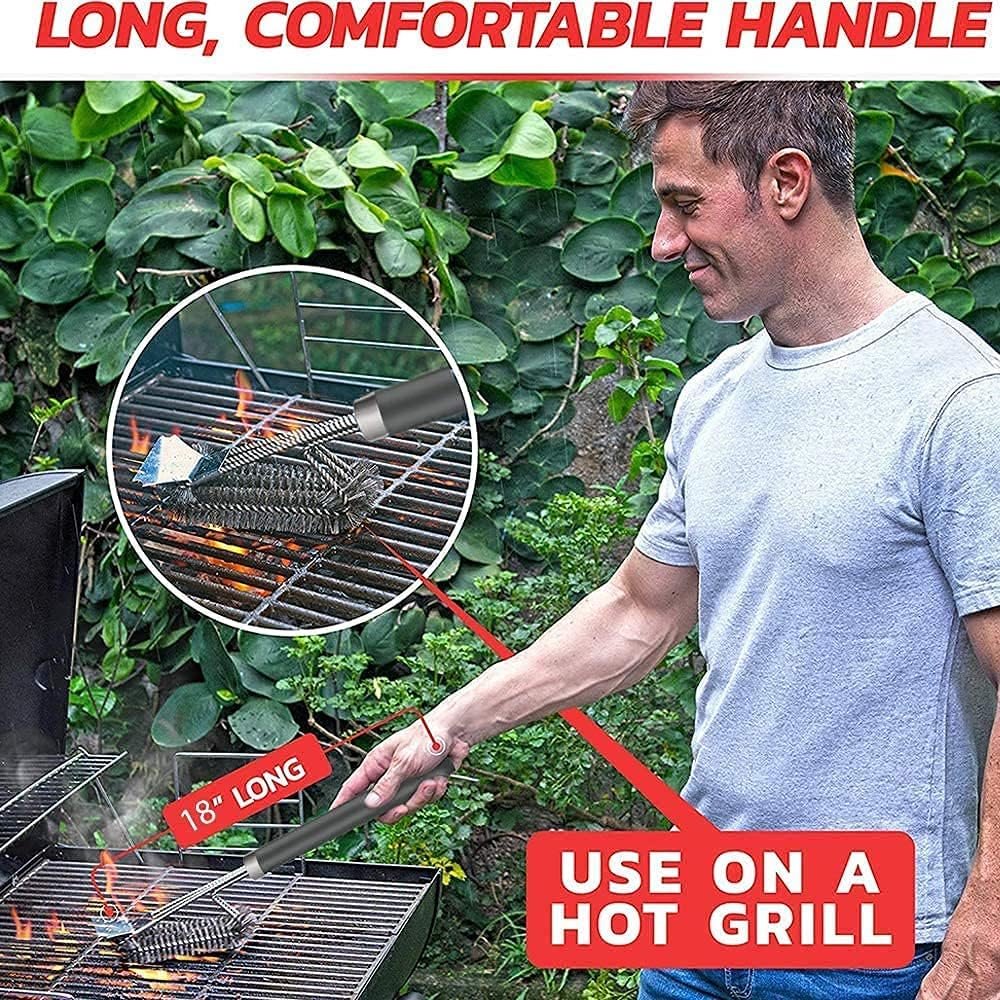 Grill Brush, TNTOR Grill Cleaning Brush with Extra Long Stainless Steel Bristles, Stainless Steel Spatula and PP Heat Insulation Handle, for Gas Grill, Charcoal Grill, Kettle Grill, Electric Grill and