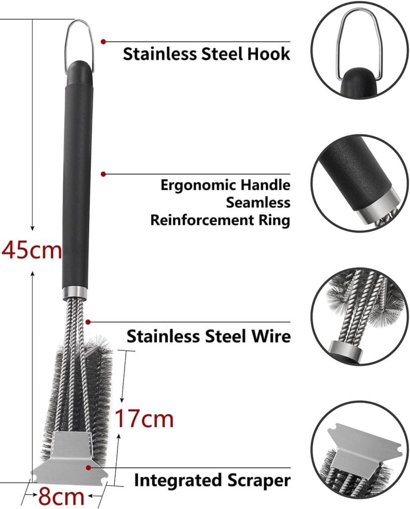 Grill Brush, TNTOR Grill Cleaning Brush with Extra Long Stainless Steel Bristles, Stainless Steel Spatula and PP Heat Insulation Handle, for Gas Grill, Charcoal Grill, Kettle Grill, Electric Grill and