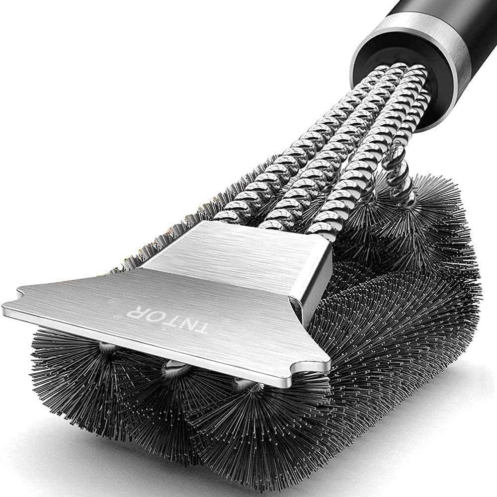 Grill Brush, TNTOR Grill Cleaning Brush with Extra Long Stainless Steel Bristles, Stainless Steel Spatula and PP Heat Insulation Handle, for Gas Grill, Charcoal Grill, Kettle Grill, Electric Grill and