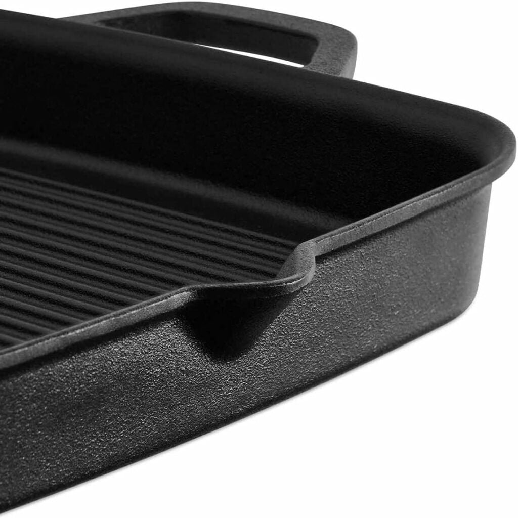BURNHARD Cast Iron Grill Pan, Square 26 cm, Pre-Seasoned, Steak Pan for Gas Grill, Oven, Fire Pit and All Hobs Including Induction