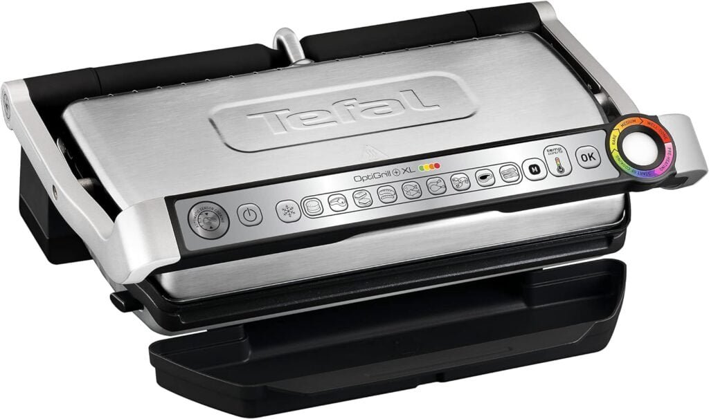 Tefal OptiGrill XL GC722D contact grill (with XL grill surface, plus model with additional temperature settings, 2,000 watts, automatic display of the cooking state, 9 pre-set programs) black / silver